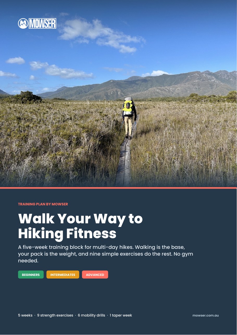 Cover of Walk Your Way to Hiking Fitness, a five-week training plan by Mowser