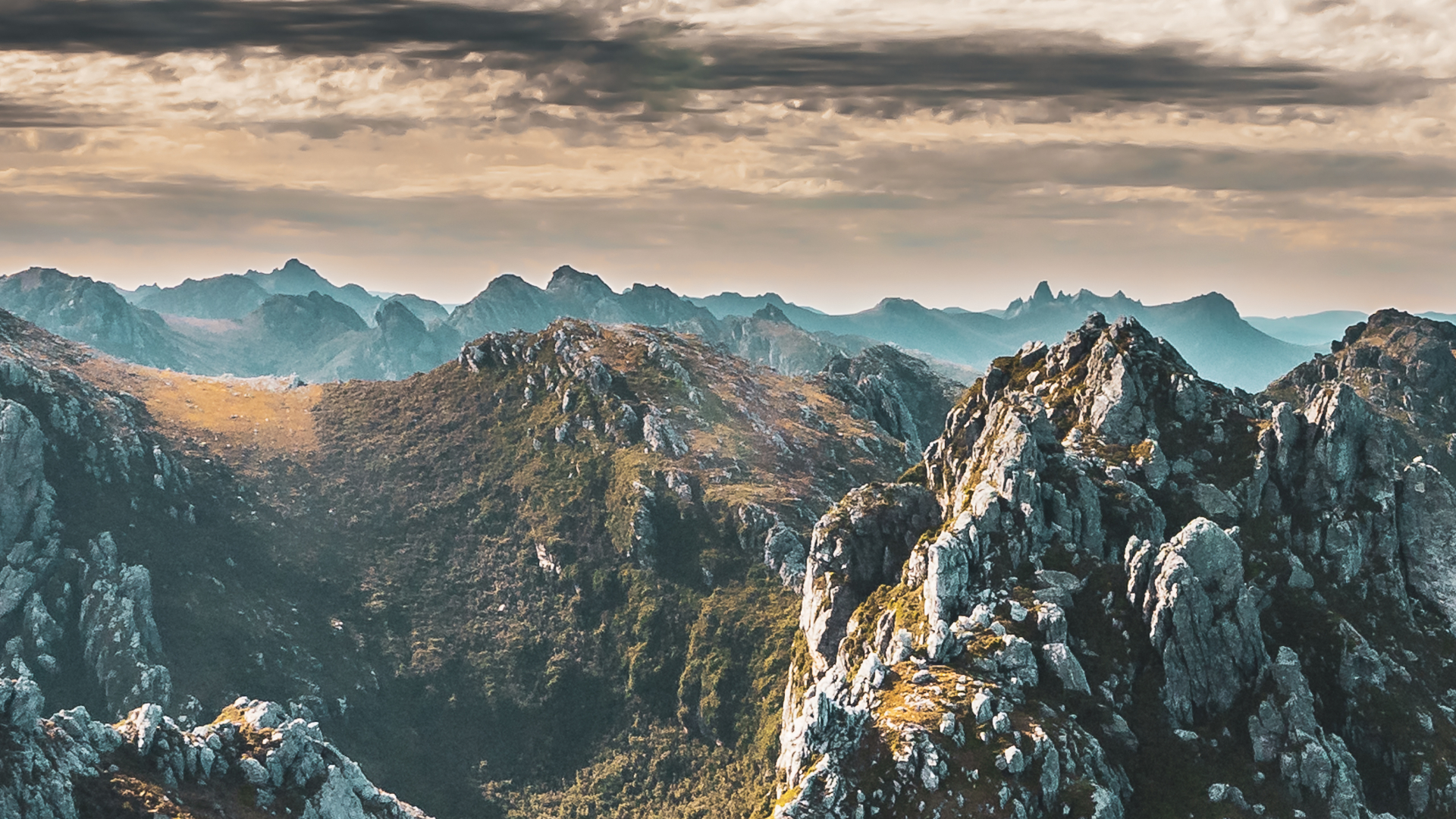 Alpine mountain landscape at golden hour
