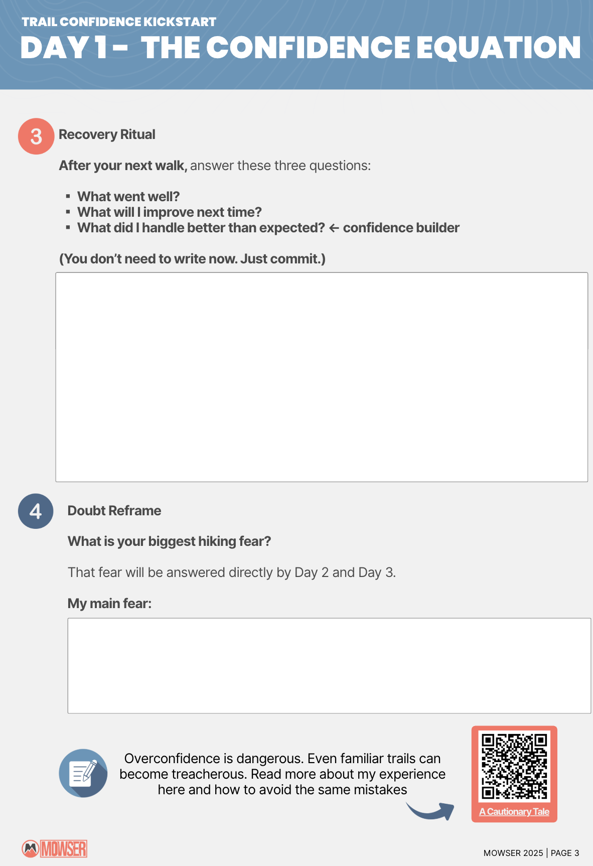 Video 1 of checklist showing the Confidence Equation with exercises